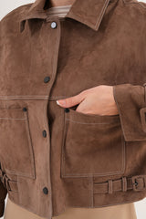 The Velmira Reversible Brown Suede Leather Jacket - Vinci Leather