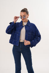 The Velmira Reversible Navy Blue Suede Leather Jacket - Vinci Leather