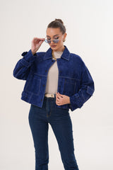 The Velmira Reversible Navy Blue Suede Leather Jacket - Vinci Leather