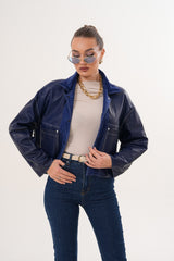 The Velmira Reversible Navy Blue Suede Leather Jacket - Vinci Leather