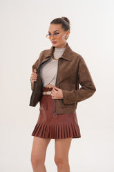 Elvoria Reversible Leather Jacket – Taupe \/ Suede Brown - Vinci Leather