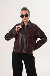 The Elvoria Reversible Burgundy Leather Jacket - Vinci Leather