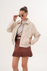The Elvoria Reversible Beige Leather Jacket - Vinci Leather