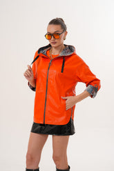 The Nyxara Reversible Hooded Orange Leather Jacket - Vinci Leather