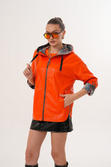The Nyxara Reversible Hooded Orange Leather Jacket - Vinci Leather