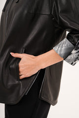 The Nyxara Reversible Hooded Black Leather Jacket - Vinci Leather