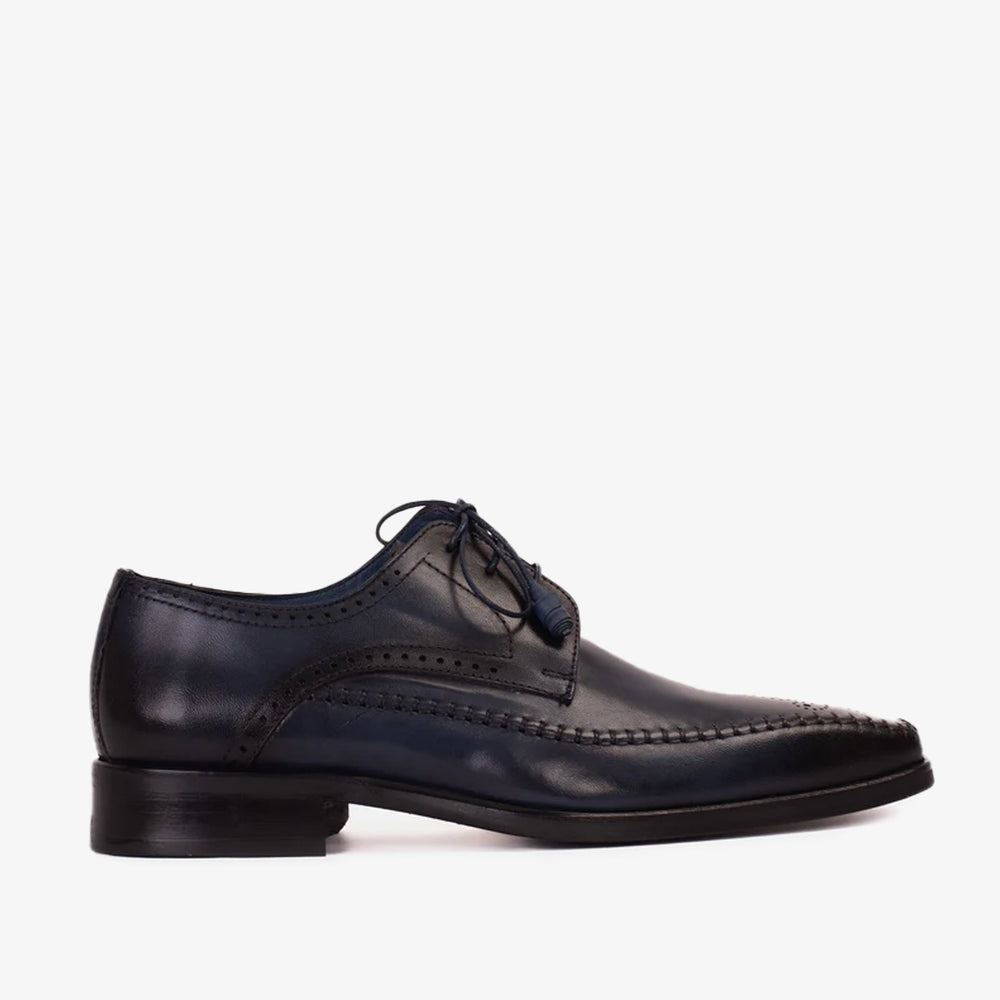 The Moon Navy Blue Leather Derby Shoe - Vinci Leather