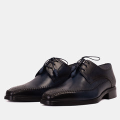 The Moon Navy Blue Leather Derby Shoe - Vinci Leather
