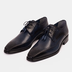The Moon Navy Blue Leather Derby Shoe - Vinci Leather