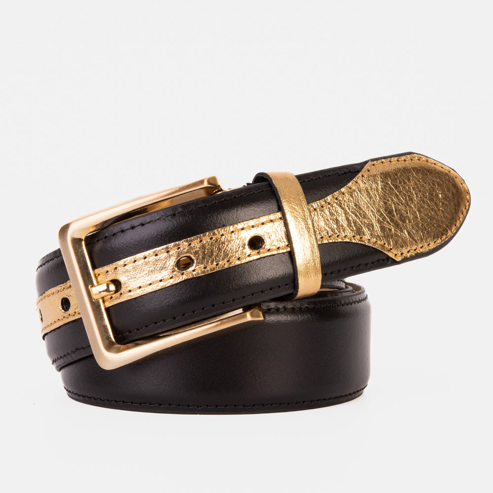 The Arda Black Gold Leather Belt - Vinci Leather