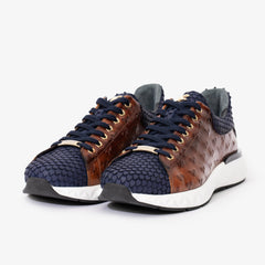 The Caesars Navy Tan Leather Sneaker - Vinci Leather