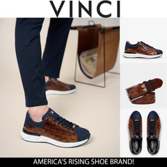 The Caesars Navy Tan Leather Sneaker - Vinci Leather