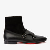 Preston Black Leather Suede Double Monk Strap Ankle Boot - Vinci Leather