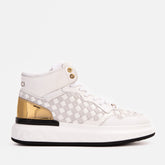 The Eugene White Gold Woven Leather High-Top Sneaker - Vinci Leather