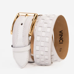 The Eugene White Gold Woven Leather Belt - Vinci Leather
