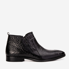 The Randor Black Crocodile Leather Side-Zip Dress Ankle Boot - Vinci Leather