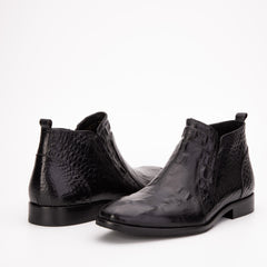 The Randor Black Crocodile Leather Side-Zip Dress Ankle Boot - Vinci Leather