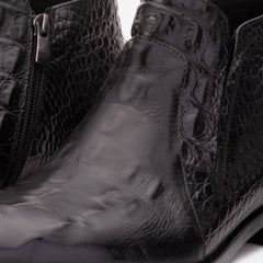 The Randor Black Crocodile Leather Side-Zip Dress Ankle Boot - Vinci Leather