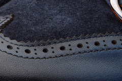 The Albus Navy Blue Leather Suede Double Strap Monk Brogue Boot - Vinci Leather