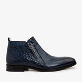 The Randor Navy Blue Crocodile Leather Side-Zip Dress Ankle Boot - Vinci Leather