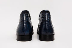 The Randor Navy Blue Crocodile Leather Side-Zip Dress Ankle Boot - Vinci Leather