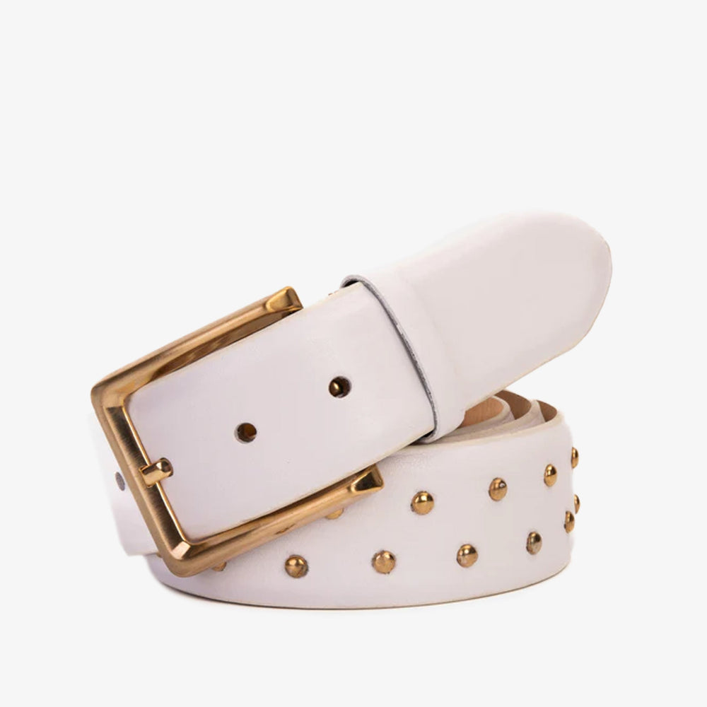 The Jupiter White Leather Spike Leather Belt - Vinci Leather