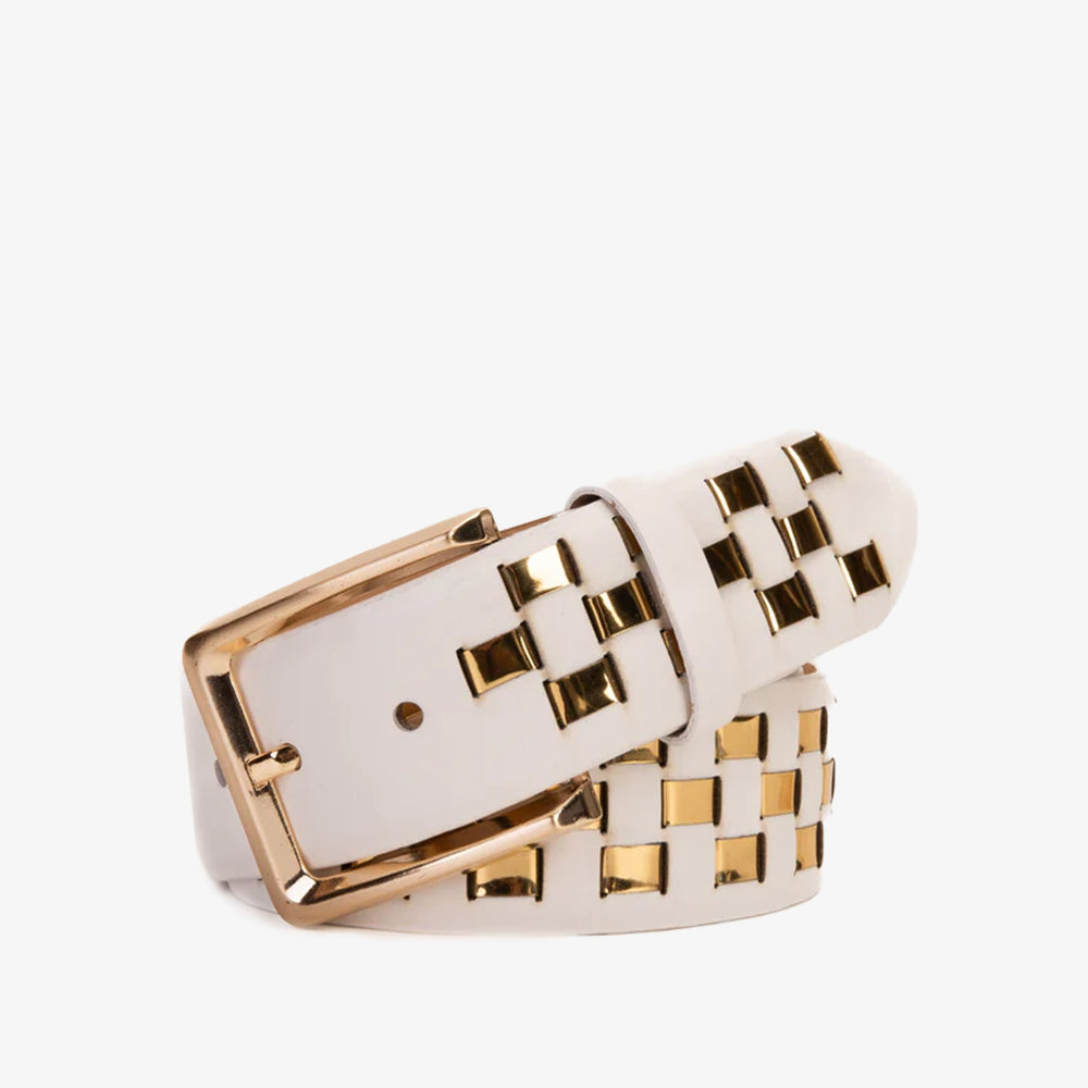 The Mackenzie White Gold Woven Leather Belt - Vinci Leather