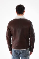 The Cortina Brown White Shearling Leather Jacket - Vinci Leather