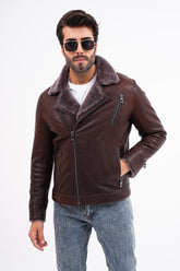 The Cortina Brown Shearling Leather Jacket - Vinci Leather