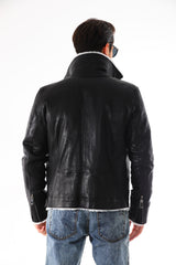 The Cortina Black Shearling Leather Jacket - Vinci Leather