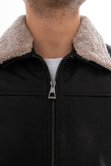 The Sarnico Black Shearling Collar Leather Jacket - Vinci Leather