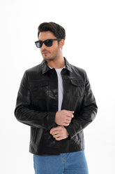 The Mantua Black Pebbled Leather Jacket - Vinci Leather