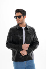 The Mantua Black Pebbled Leather Jacket - Vinci Leather