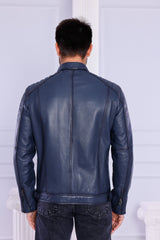 The Argento Navy Blue Leather Jacket - Vinci Leather