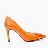 The Maneadero Orange Leather Pump Fuchsia Sole Shoe - Vinci Leather