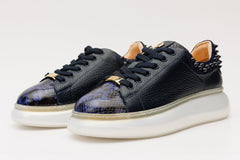 The Venezia Dark Blue Leather Sneaker - Vinci Leather