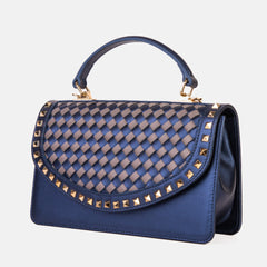 The Dosso Navy Blue and Beige Handwoven Leather Handbag - Vinci Leather