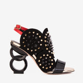 The Infanta Black Spike Leather Ankle Strap Sandal - Vinci Leather