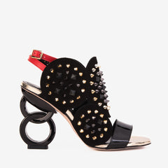 The Infanta Black Spike Leather Ankle Strap Sandal - Vinci Leather