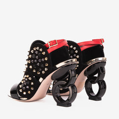 The Infanta Black Spike Leather Ankle Strap Sandal - Vinci Leather
