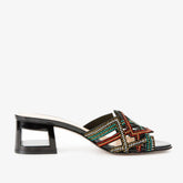 The Palma Black Glitter Leather Block Heel Sandal - Vinci Leather