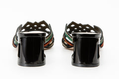 The Palma Black Glitter Leather Block Heel Sandal - Vinci Leather