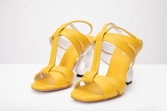 The Duffryn Yellow T-Strap Leather Sandal - Vinci Leather