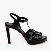 The Parisian Black Patent Leather T-Strap Platform Heel Sandal - Vinci Leather