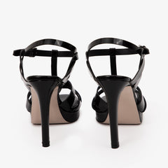 The Parisian Black Patent Leather T-Strap Platform Heel Sandal - Vinci Leather