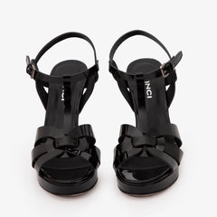 The Parisian Black Patent Leather T-Strap Platform Heel Sandal - Vinci Leather