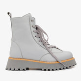 The Yildiz Grey Leather Lace-Up Ankle Boot With a Side Zipper - Vinci Leather