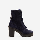 The Elera Navy Blue Leather Block Heel Boot - Vinci Leather