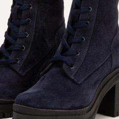 The Elera Navy Blue Leather Block Heel Boot - Vinci Leather