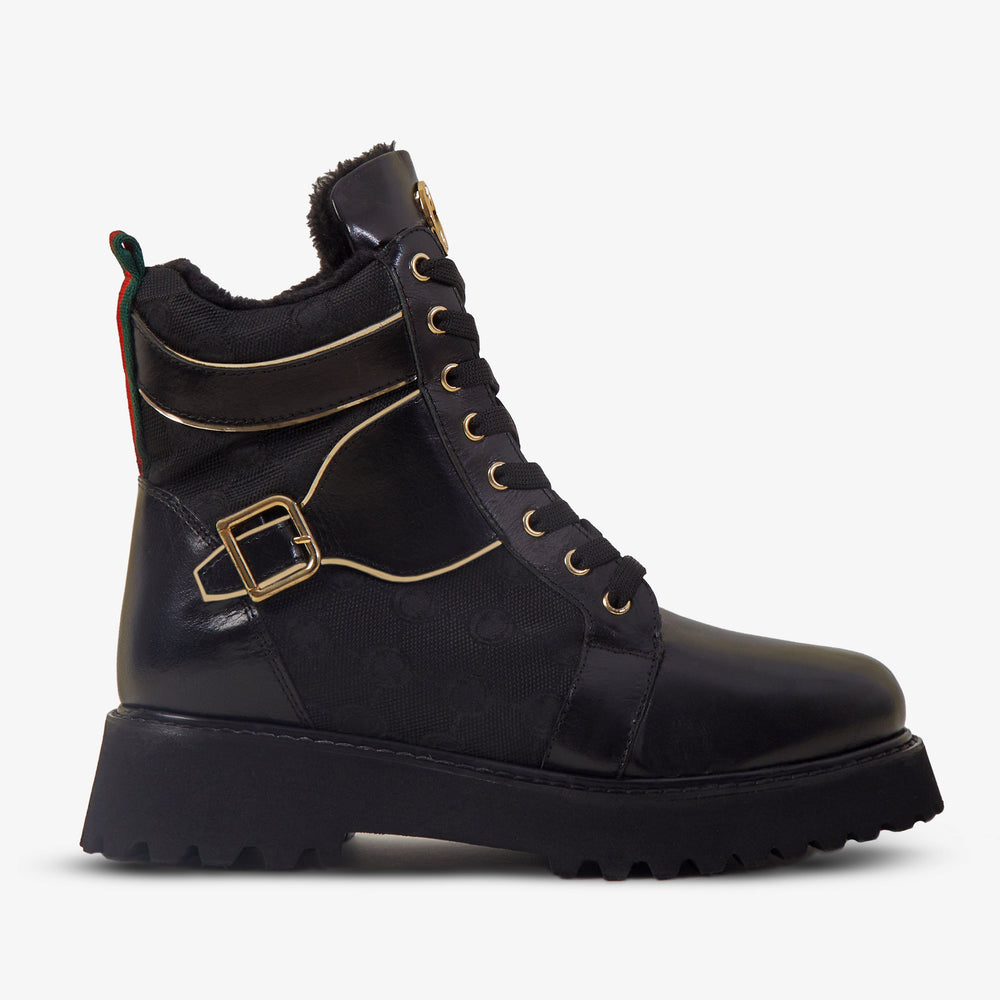 The Boston Black Leather Lace-Up Ankle Boot With a Side Zipper - Vinci Leather